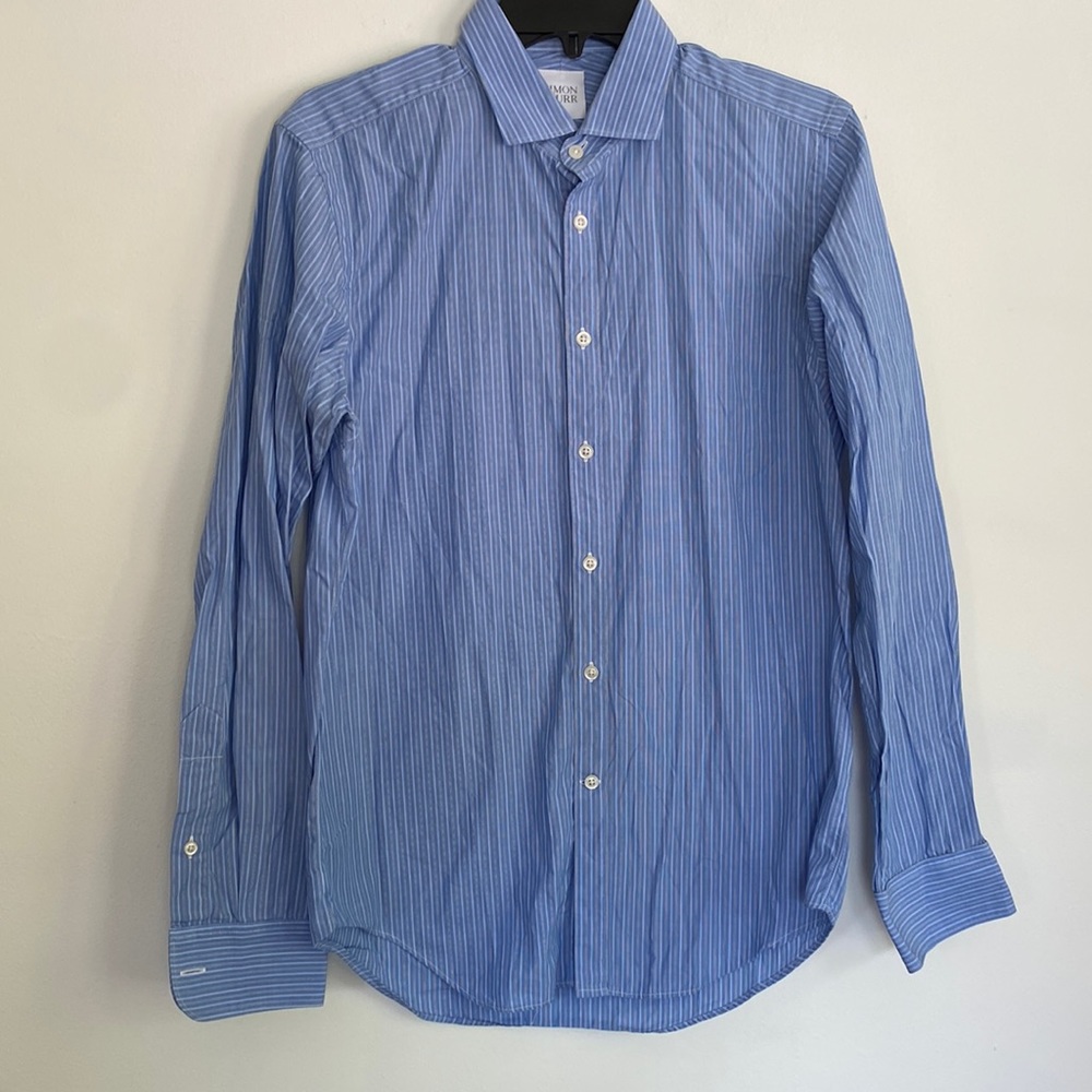 Mens simon spurr blue & black striped button down 15 1/2
